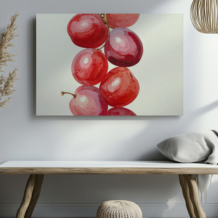Red Grape Cluster Canvas – Minimalist Watercolor Fruit Art - Gifitto