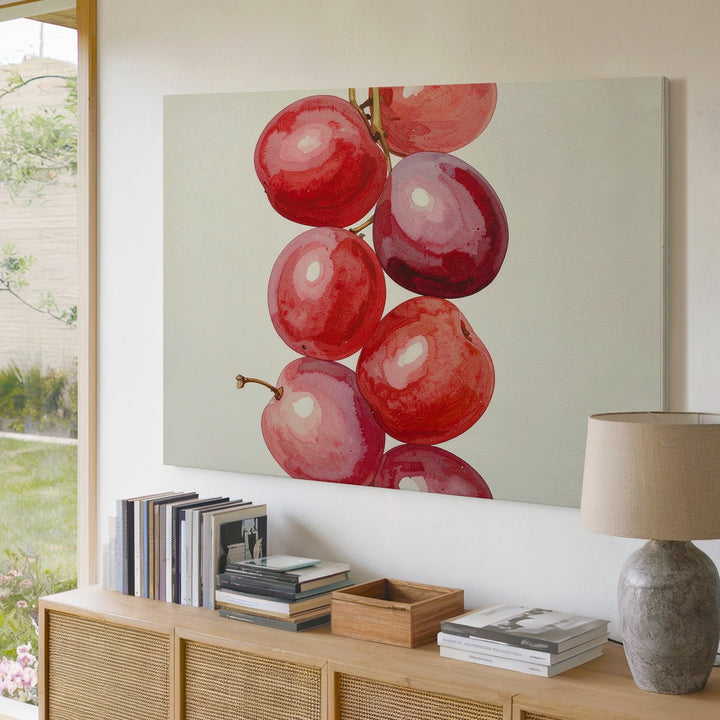 Red Grape Cluster Canvas – Minimalist Watercolor Fruit Art - Gifitto
