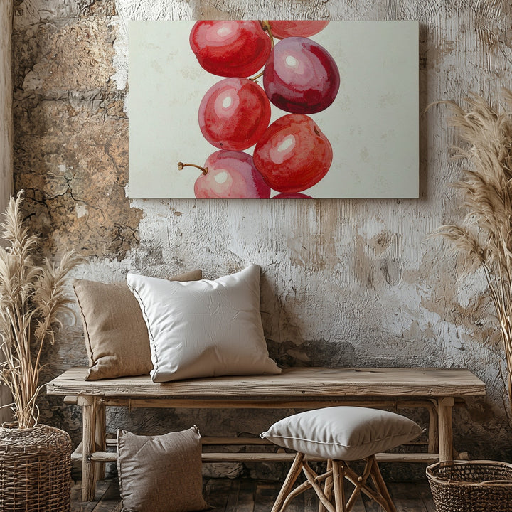 Red Grape Cluster Canvas – Minimalist Watercolor Fruit Art - Gifitto