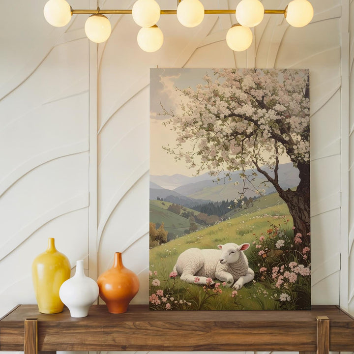 Serene Lamb in Flower Field Canvas – Peaceful Pastoral Wall Art - Gifitto