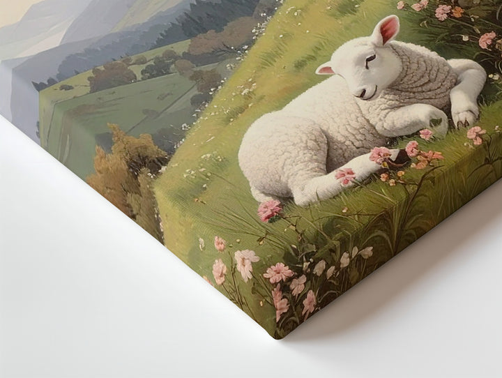 Serene Lamb in Flower Field Canvas – Peaceful Pastoral Wall Art - Gifitto