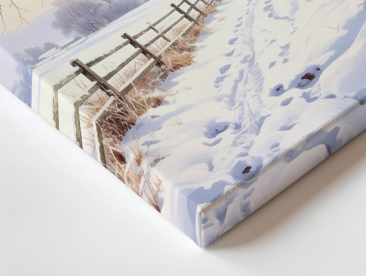 Golden Dusk Winter Path Canvas – Serene Rural Landscape with Snow & Trees - Gifitto