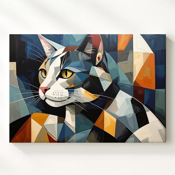Cubist Cat Canvas – Modern Abstract Geometric Feline Art - Gifitto