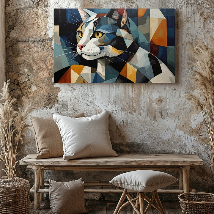 Cubist Cat Canvas – Modern Abstract Geometric Feline Art - Gifitto