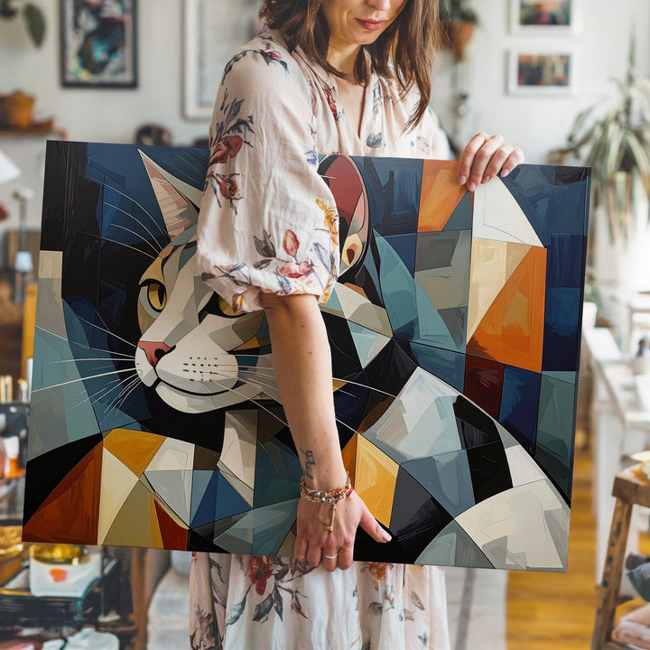 Cubist Cat Canvas – Modern Abstract Geometric Feline Art - Gifitto
