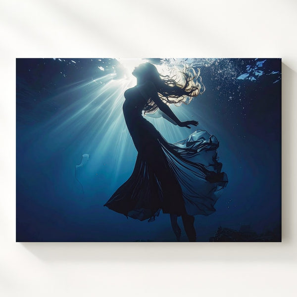 Submerged Silhouette Canvas – Surreal Underwater Light & Shadow Art