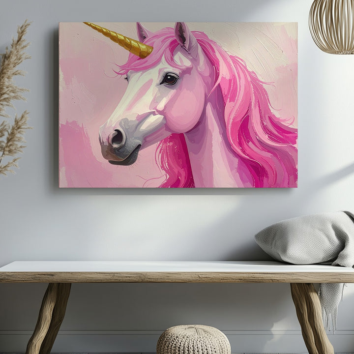 Pastel Pink Unicorn Canvas – Whimsical Fantasy Portrait Wall Art - Gifitto