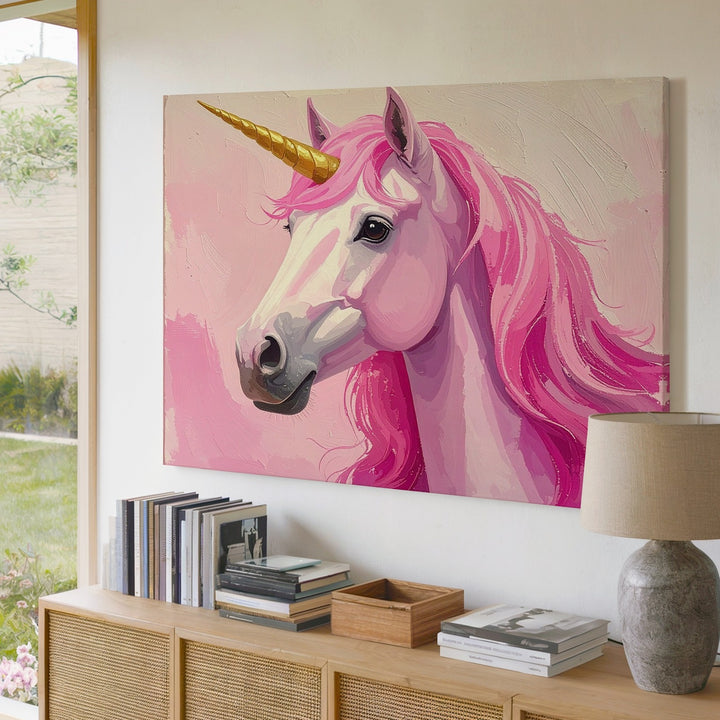 Pastel Pink Unicorn Canvas – Whimsical Fantasy Portrait Wall Art - Gifitto