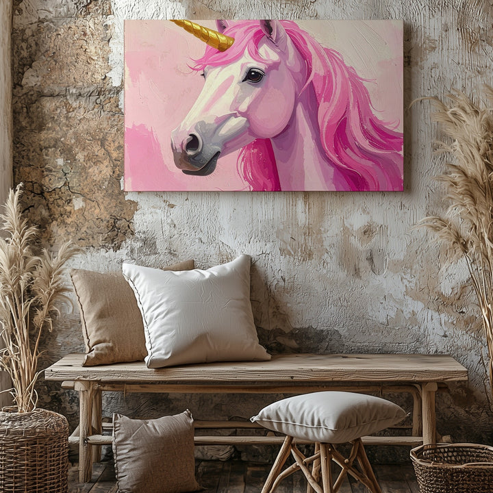 Pastel Pink Unicorn Canvas – Whimsical Fantasy Portrait Wall Art - Gifitto