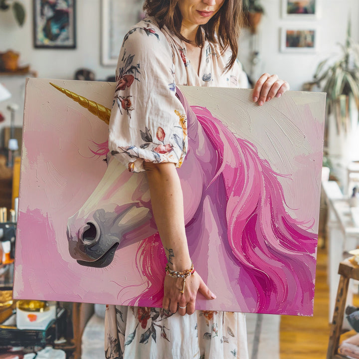 Pastel Pink Unicorn Canvas – Whimsical Fantasy Portrait Wall Art - Gifitto