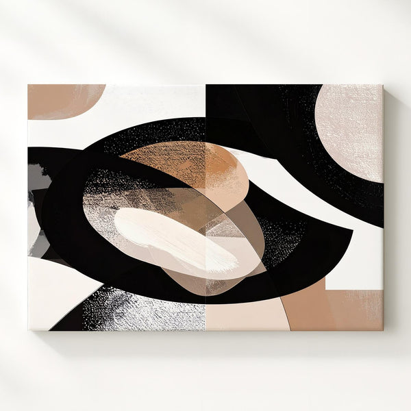 Geometric Balance Canvas – Abstract Art with Black, White, and Beige Organic Form - Gifitto