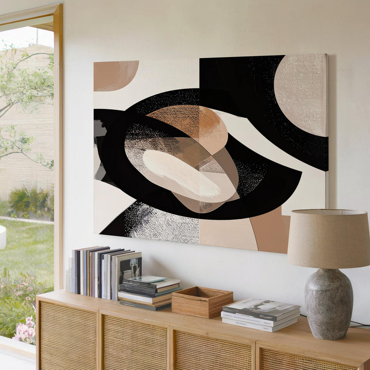 Geometric Balance Canvas – Abstract Art with Black, White, and Beige Organic Form - Gifitto