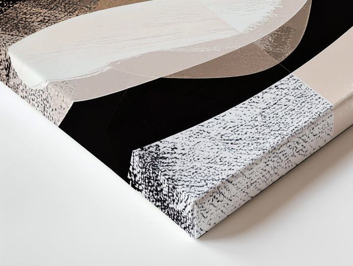 Geometric Balance Canvas – Abstract Art with Black, White, and Beige Organic Form - Gifitto