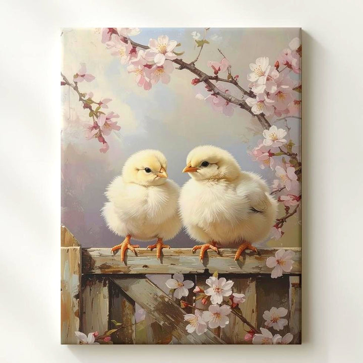 Charming Chicks on Fence Canvas – Springtime Wall Art - Gifitto