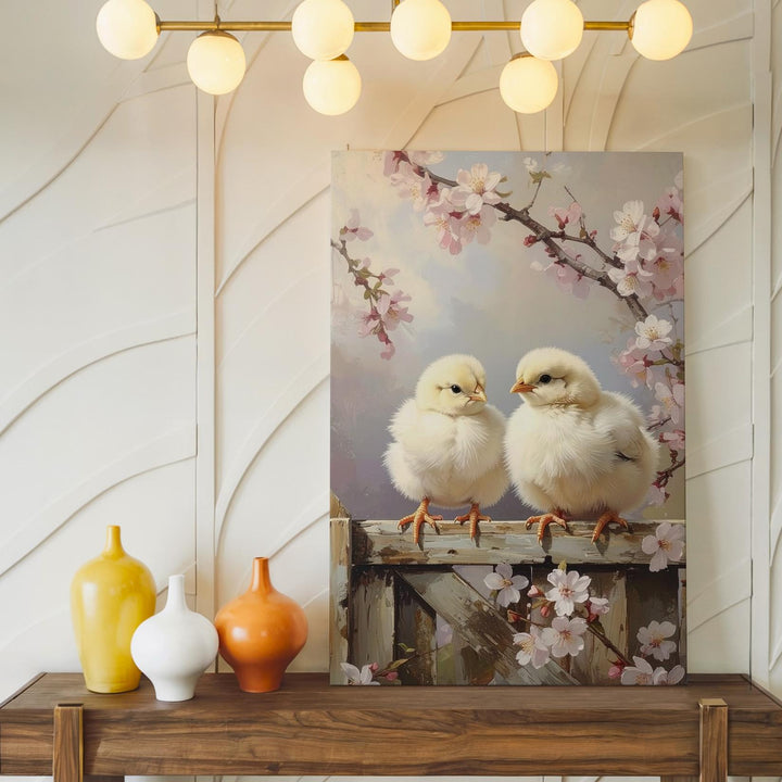 Charming Chicks on Fence Canvas – Springtime Wall Art - Gifitto