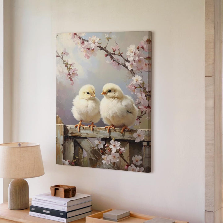 Charming Chicks on Fence Canvas – Springtime Wall Art - Gifitto
