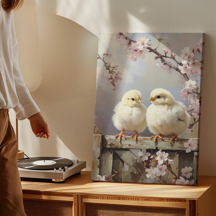 Charming Chicks on Fence Canvas – Springtime Wall Art - Gifitto