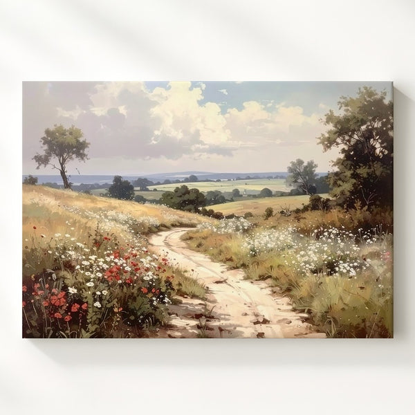 Country Path Through Wildflowers – Romantic Sunlit Landscape Canvas - Gifitto