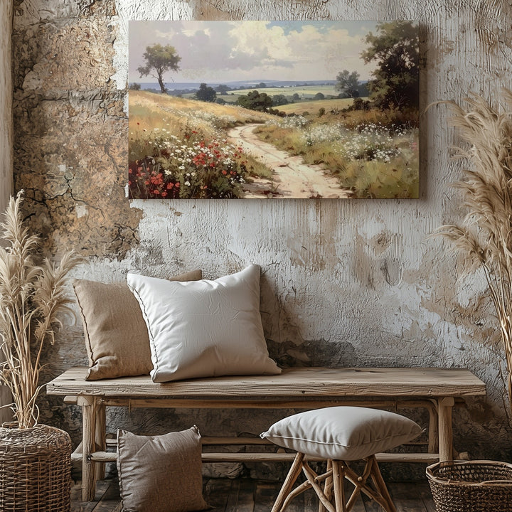 Country Path Through Wildflowers – Romantic Sunlit Landscape Canvas - Gifitto
