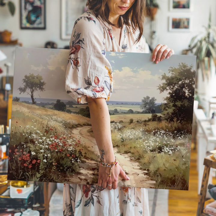 Country Path Through Wildflowers – Romantic Sunlit Landscape Canvas - Gifitto