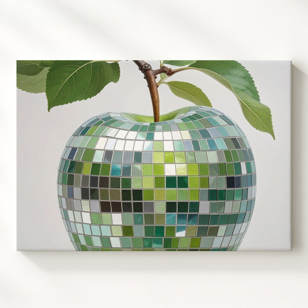 Mosaic Green Apple Canvas – Futuristic Fruit Art with Reflective Tile Effect - Gifitto