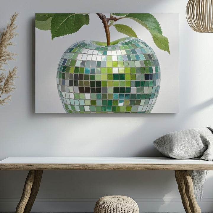 Mosaic Green Apple Canvas – Futuristic Fruit Art with Reflective Tile Effect - Gifitto