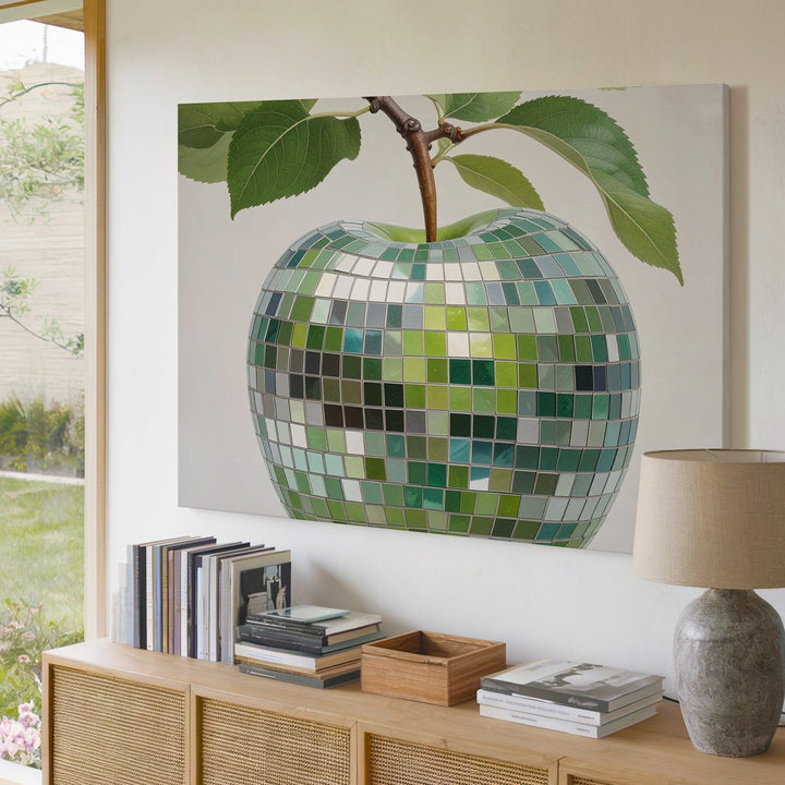 Mosaic Green Apple Canvas – Futuristic Fruit Art with Reflective Tile Effect - Gifitto