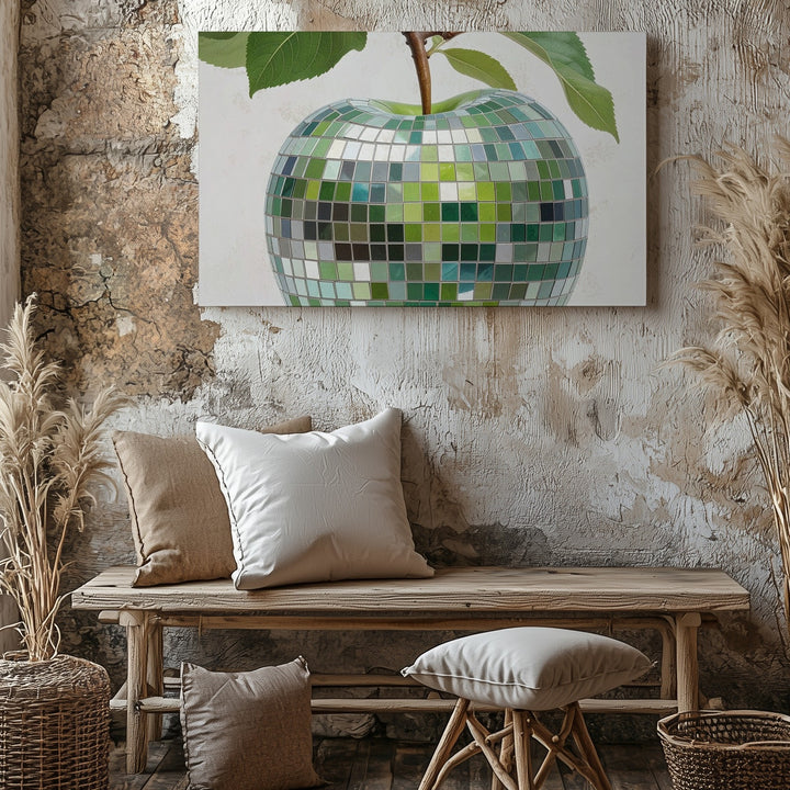 Mosaic Green Apple Canvas – Futuristic Fruit Art with Reflective Tile Effect - Gifitto