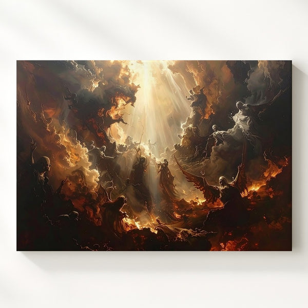 Heavenly Descent Canvas – Dark Fantasy Battle of Light & Shadow Wall Art - Gifitto