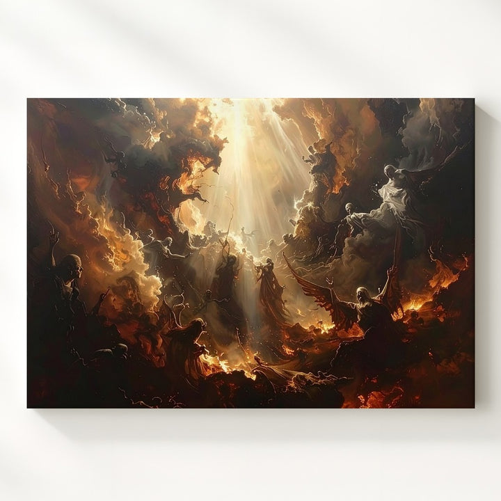 Heavenly Descent Canvas – Dark Fantasy Battle of Light & Shadow Wall Art - Gifitto