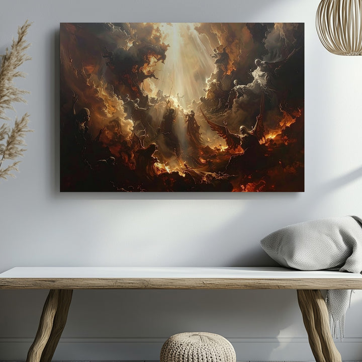 Heavenly Descent Canvas – Dark Fantasy Battle of Light & Shadow Wall Art - Gifitto
