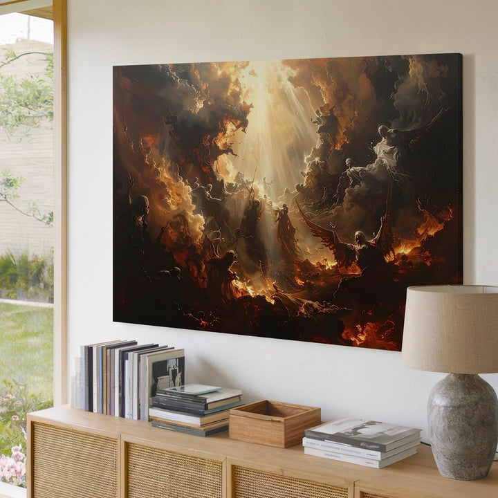 Heavenly Descent Canvas – Dark Fantasy Battle of Light & Shadow Wall Art - Gifitto