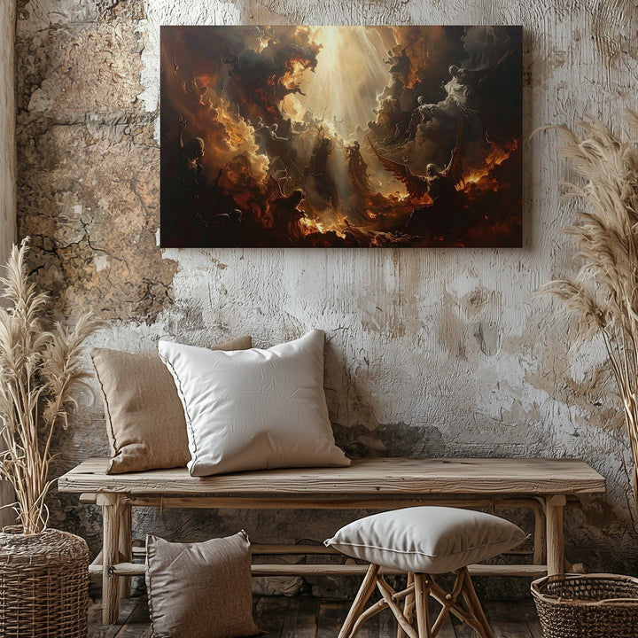 Heavenly Descent Canvas – Dark Fantasy Battle of Light & Shadow Wall Art - Gifitto