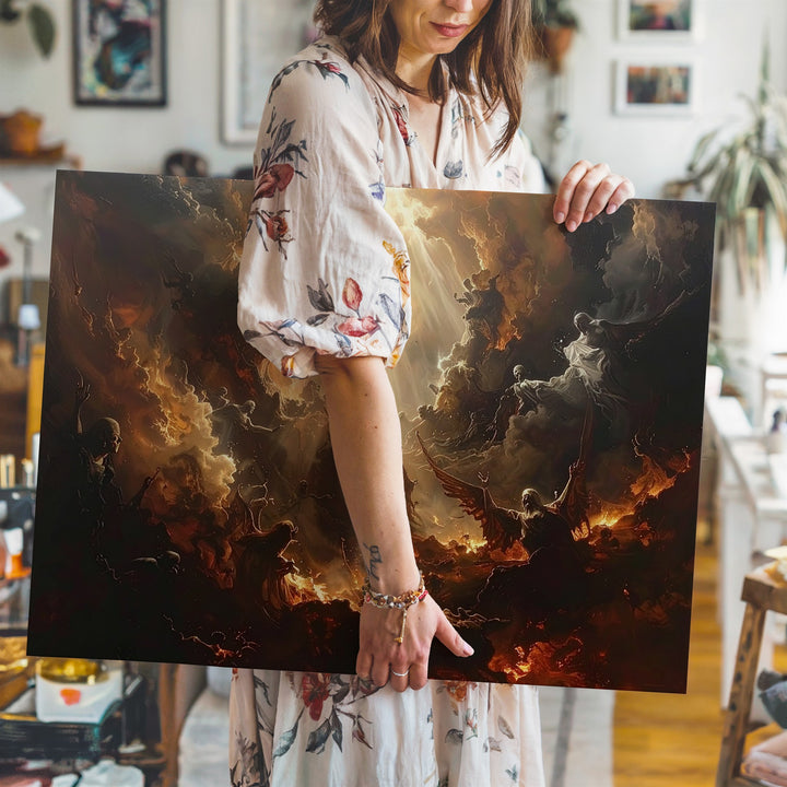 Heavenly Descent Canvas – Dark Fantasy Battle of Light & Shadow Wall Art - Gifitto