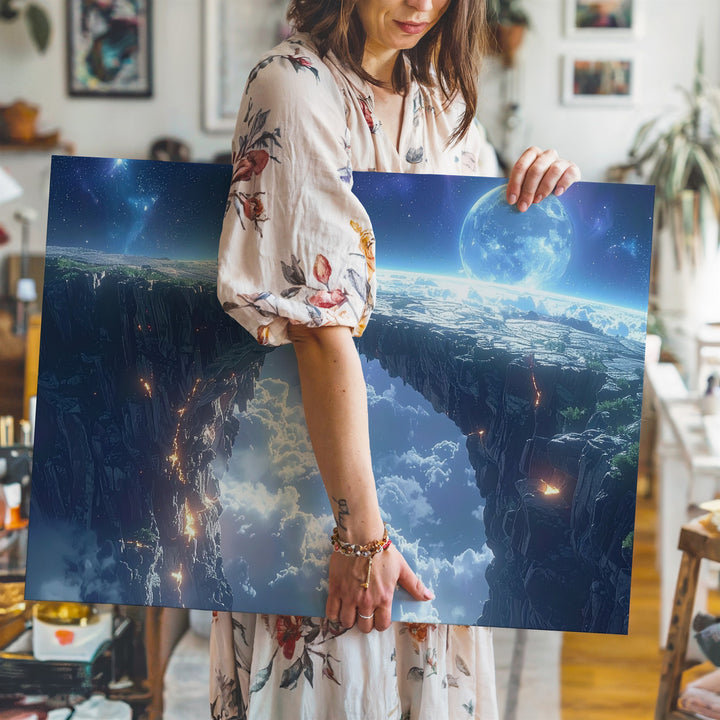 Celestial Bridge Canvas – Alien Stone Arch Above Clouds with Glowing Planet - Gifitto