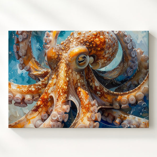 Vibrant Orange Octopus Canvas – Hyper-Detailed Digital Ocean Art