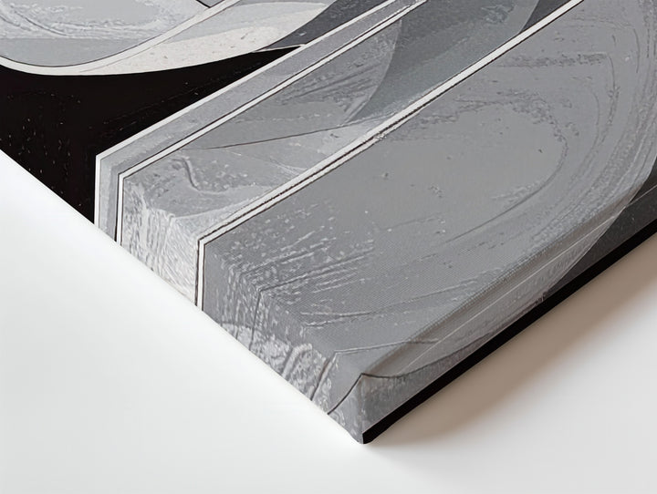 Crescent Shape Canvas – Minimalist Abstract Art with Stacked White Forms on Black - Gifitto