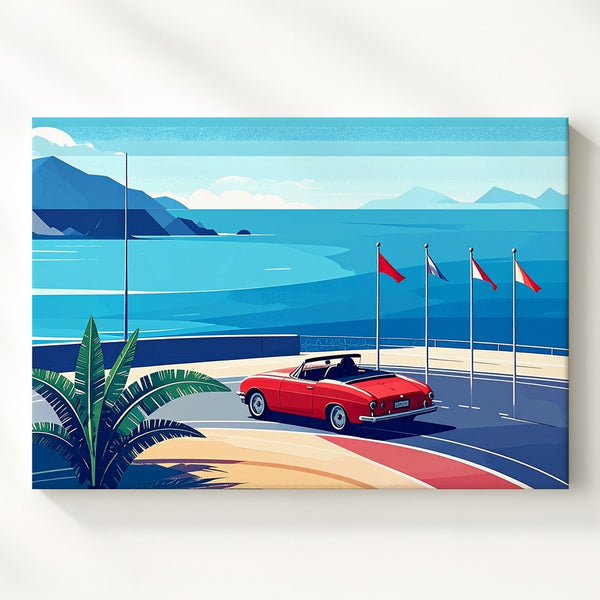 Coastal Curve Canvas – Minimalist Red Convertible on Summer Road - Gifitto