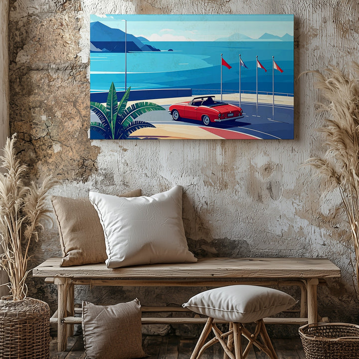 Coastal Curve Canvas – Minimalist Red Convertible on Summer Road - Gifitto