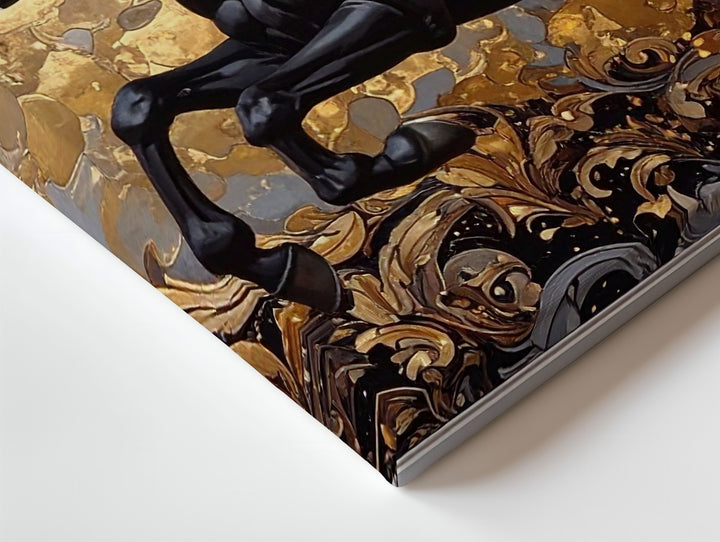 Regal Leap Canvas – Black Horse with Golden Mane in Baroque Art - Gifitto
