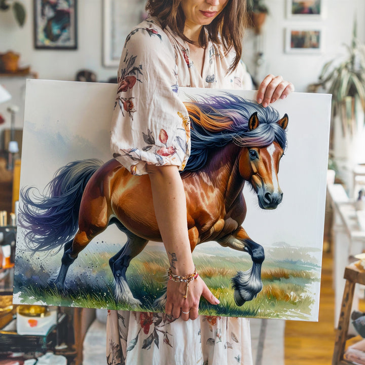 Playful Pony Canvas – Colorful Cartoon Pony in Mid-Trot - Gifitto