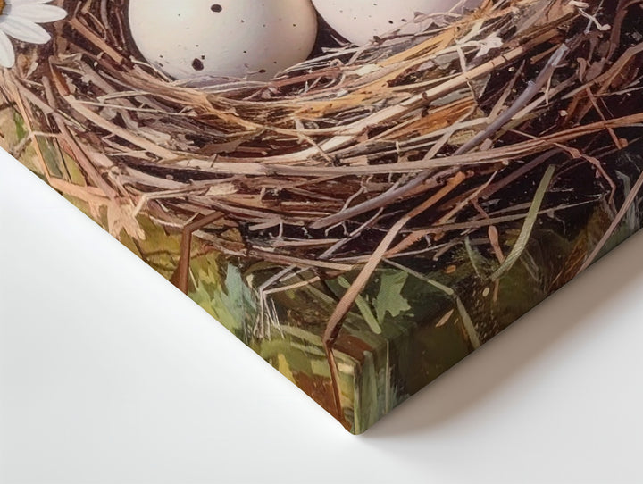 Nest with Eggs and Daisies Canvas – Springtime Wall Art - Gifitto