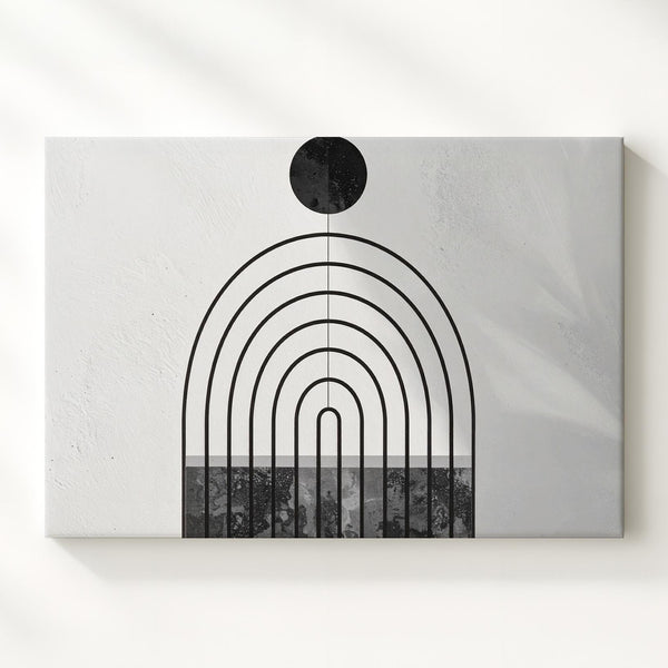 Celestial Arches Canvas – Modern Geometric Art with Black Circle and Concentric Arches - Gifitto