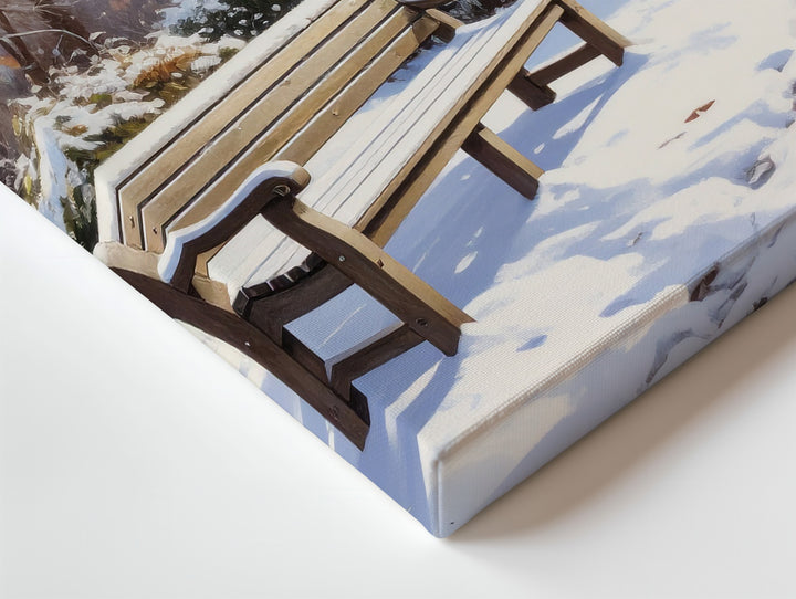 Solitude in Snow Canvas – Peaceful Winter Park Scene with Bench & Tree - Gifitto