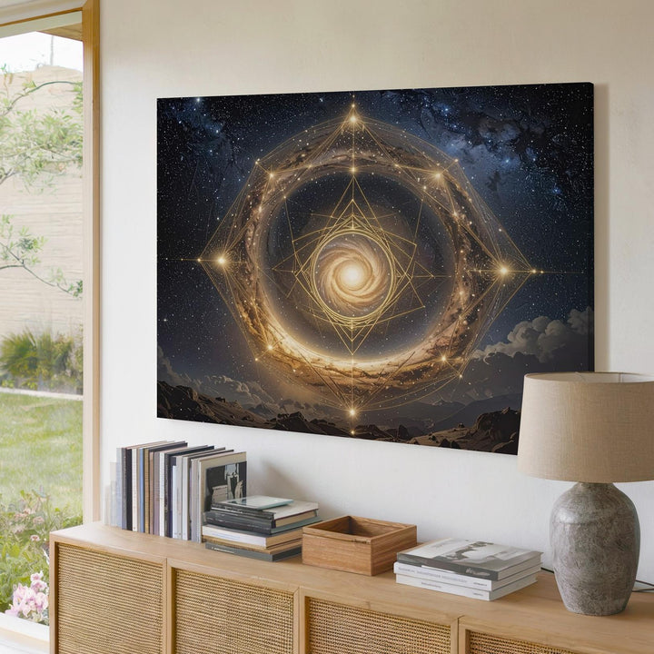 Sacred Geometry Galaxy Canvas – Golden Spiral with Cosmic Symmetry - Gifitto