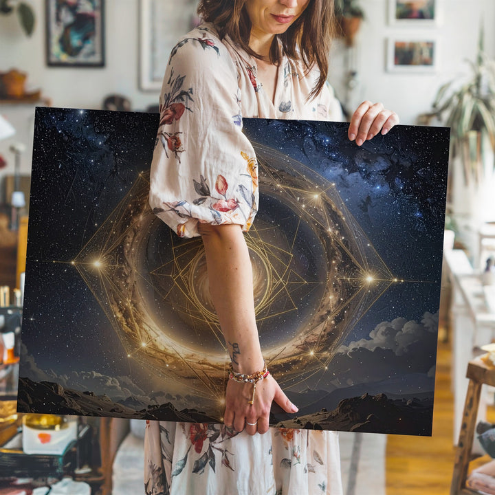 Sacred Geometry Galaxy Canvas – Golden Spiral with Cosmic Symmetry - Gifitto