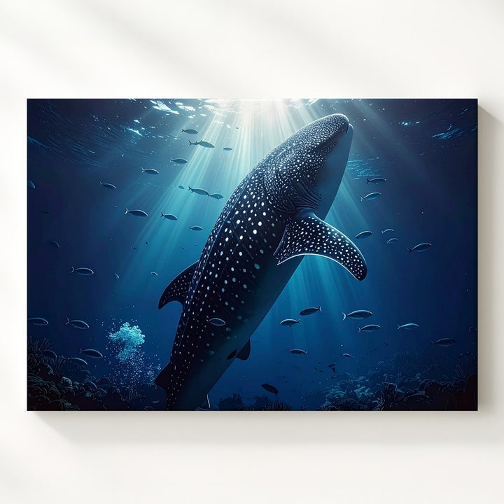 Whale Shark Ascending Canvas – Vertical Underwater Ocean Photography - Gifitto