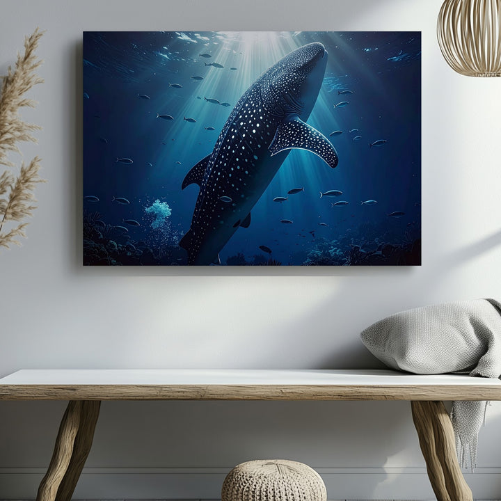 Whale Shark Ascending Canvas – Vertical Underwater Ocean Photography - Gifitto