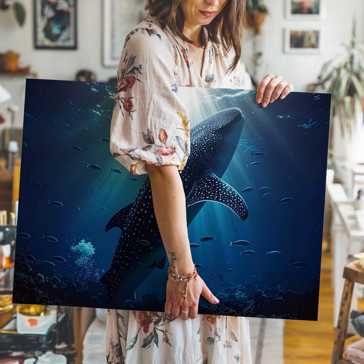 Whale Shark Ascending Canvas – Vertical Underwater Ocean Photography - Gifitto
