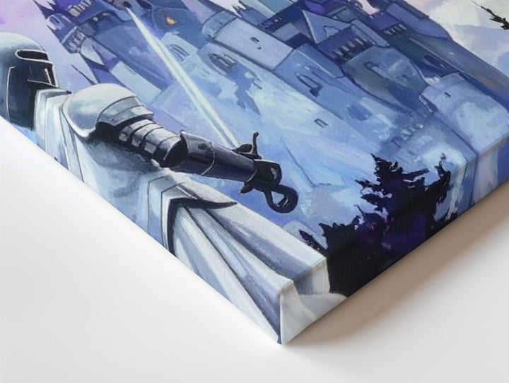 Knight vs. Shadow Dragon Canvas – Epic Fantasy Castle Battle Wall Art - Gifitto